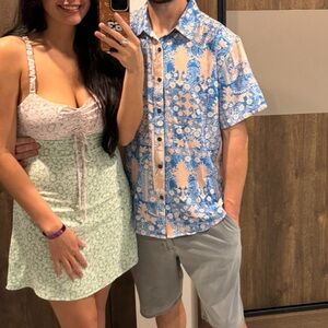 Women's Light Green Floral Sundress with Pale Pink Bodice